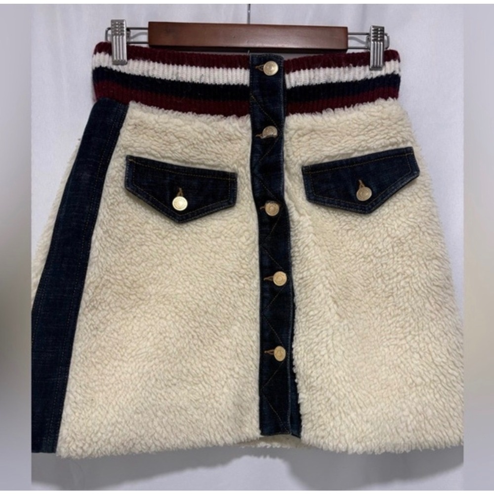 Hilfiger Collection Women's 6 Sherpa Denim Mini Skirt Made in Italy Preppy